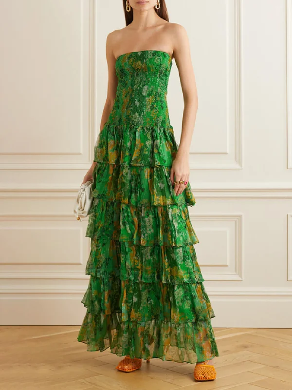 Cozy Looks Affordable Comfort Strapless Layered Bandeau Charming Floral Print Maxi Dress