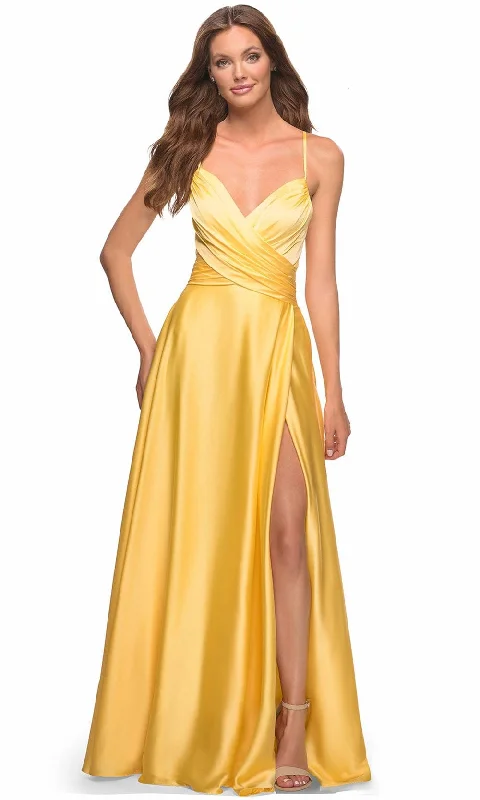 Trendy Easywear Versatile Styles La Femme 30662 - Cross Bodice Satin Gown
