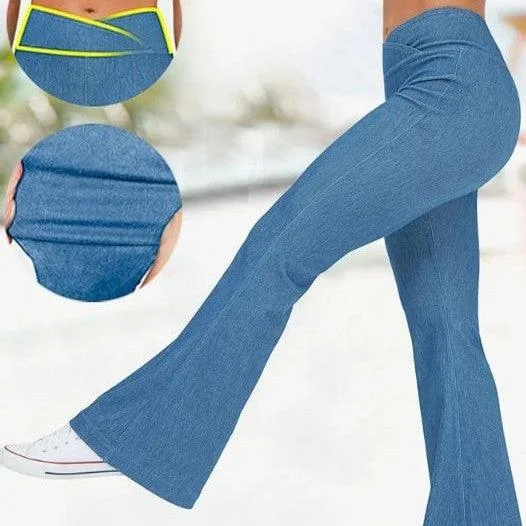 Soft Fabric Choices Cozy Essentials Solid Color High Waist Cross Stretch Denim Casual Sports Bell-bottom Pants Soft Fabric Choices Cozy Essentials Solid Color High Waist Cross Stretch Denim Casual Sports Bell-bottom Pants