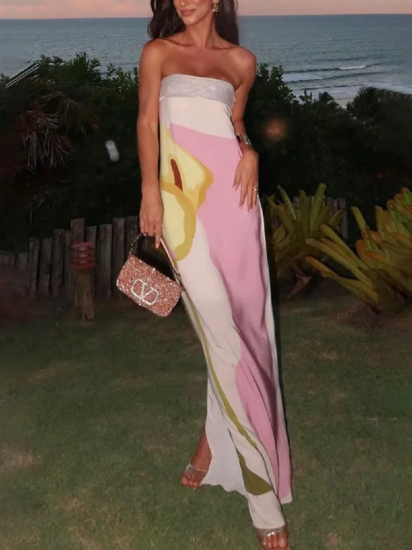 Comfy Fashion Trends Budget Comfort Summer Sexy Chest-Wrapped Charming Printed Floor-Length Maxi Dress