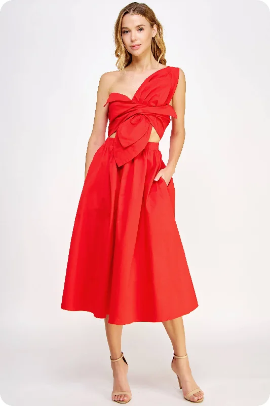 Chic Layering Soft Layers Flower Bow Midi Dress