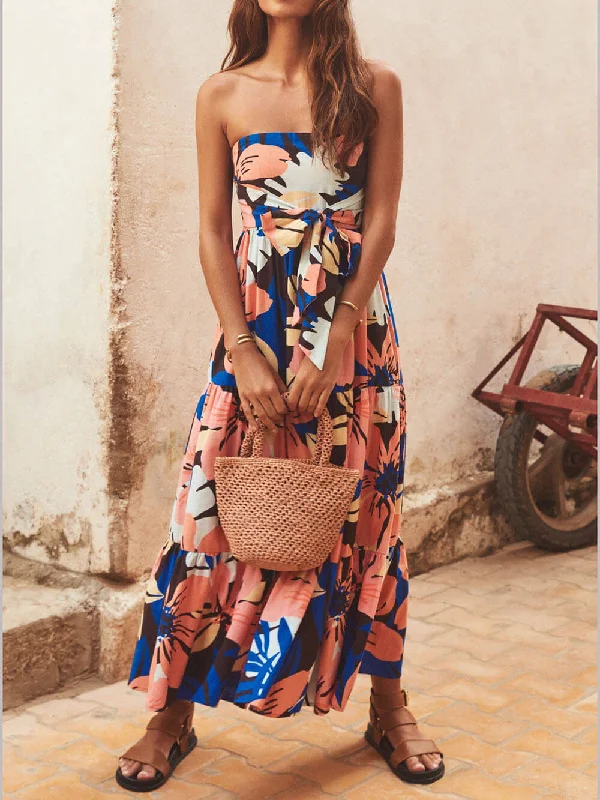Affordable Outfits Everyday Chic Strapless Printed Stylish Maxi Dress
