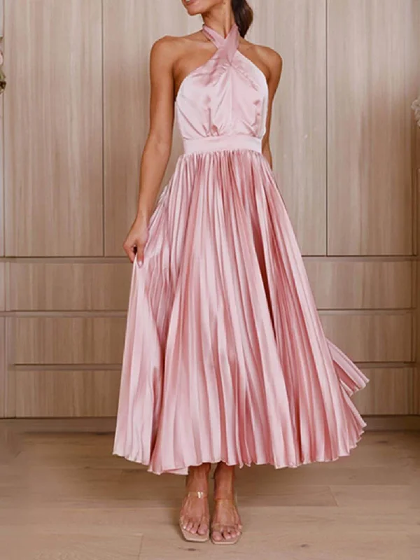 Affordable Comfort Wear Modern Comfortwear Neckline Pleated Vacation Charming Party Midi Dresses Affordable Comfort Wear Modern Comfortwear Neckline Pleated Vacation Charming Party Midi Dresses