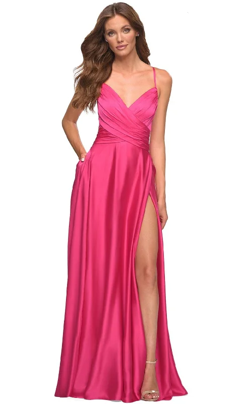Street Chic Clothing Modern Comfortwear La Femme 30616 - Ruched V-Neck Evening Dress Street Chic Clothing Modern Comfortwear La Femme 30616 - Ruched V-Neck Evening Dress