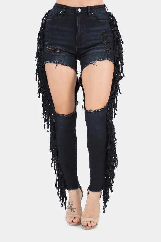 Cozy Fashion Trends Affordable Comfort Destroyed High Rise Fringe Denim Jeans