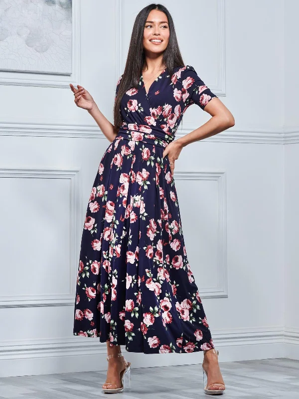 Soft-Fit Wear Relaxed Outfits Kiera Wrap Front Maxi Dress, Navy Floral
