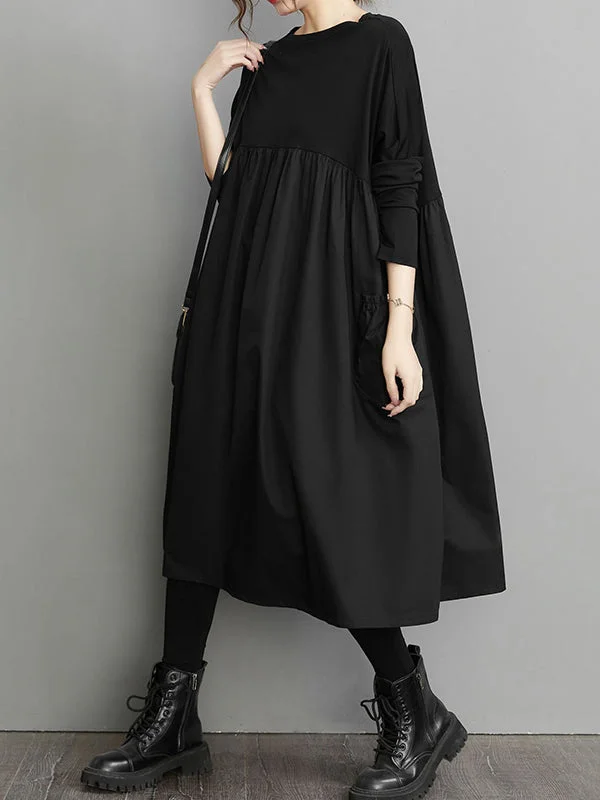 Cozy Fashion Trends Comfortable Fits Simple Loose Black Split-Joint Modern Long Sleeves Midi Dress Cozy Fashion Trends Comfortable Fits Simple Loose Black Split-Joint Modern Long Sleeves Midi Dress