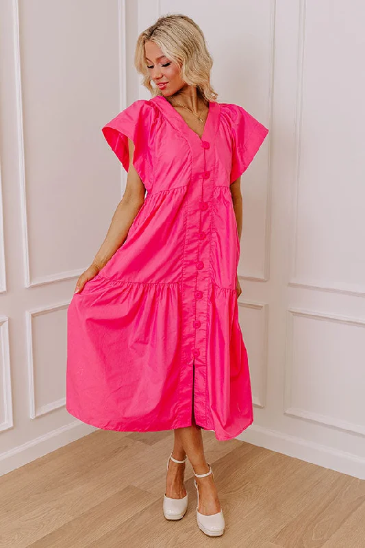 Casual Layers Soft Apparel Subtle Charm Button Down Midi Dress in Pink