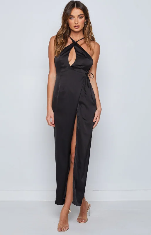 Simple Fashion Layers Warm Layers Amia Black Maxi Formal Dress