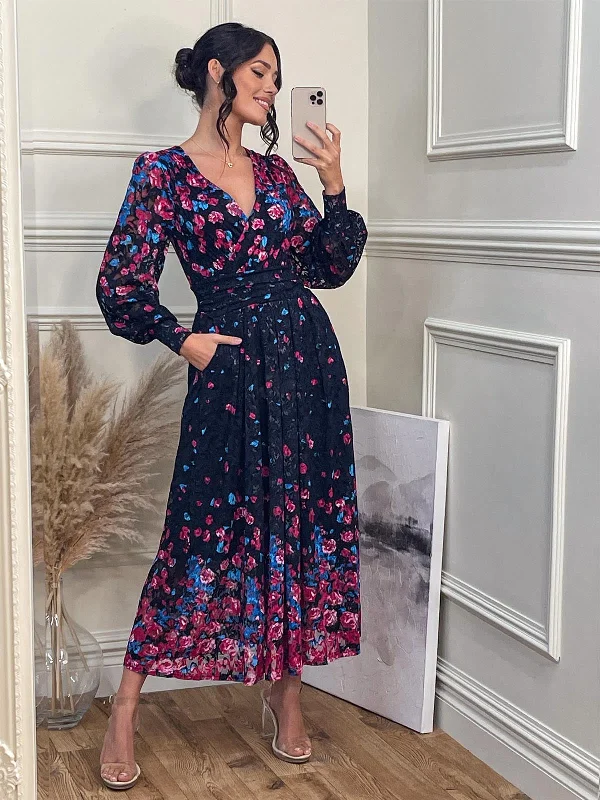 Stylish Comfort Look Fashionable Comforts Lilah Symmetrical Print Lace Maxi Dress, Pink Multi Stylish Comfort Look Fashionable Comforts Lilah Symmetrical Print Lace Maxi Dress, Pink Multi