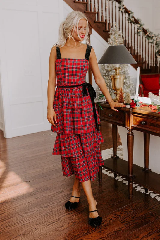 Relaxed Fit Choices Practical Layers Holiday Harmony Plaid Tiered Midi