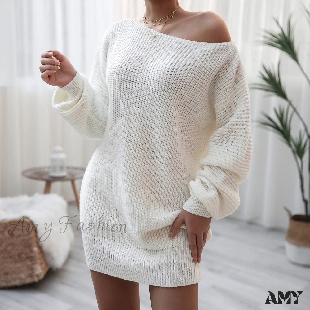 Smart Layered Looks Comfortable Fit Amy Fashion - Lantern Sleeve Oversized Fashion Knitted Dress Smart Layered Looks Comfortable Fit Amy Fashion - Lantern Sleeve Oversized Fashion Knitted Dress