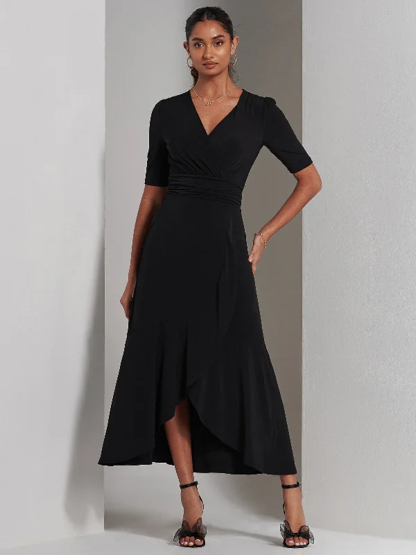 Soft and Cozy Apparel Smart Comfort Olana Jersey Frill Hem Maxi Dress, Black