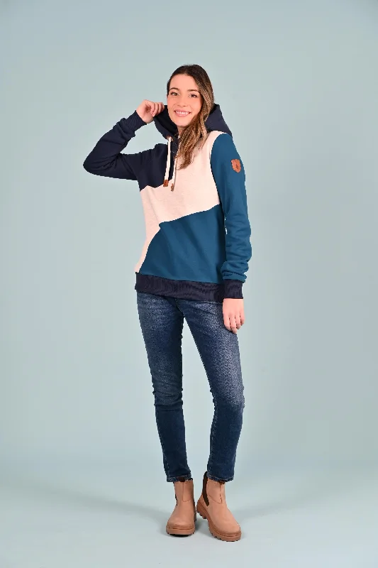 Comfy Fashion Trends Chic Comfort Indie Contrast Panel Hoodie Teal Mix