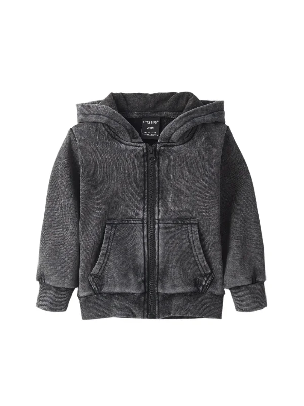 Soft-Fit Wear Relaxed Fit Apparel Acid Wash Zip Hoodie - Black