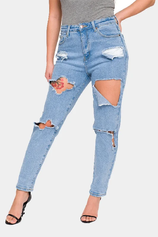 Soft Layers Clothing Relaxed Pieces Destroyed Cropped High Rise Boyfriend Jeans