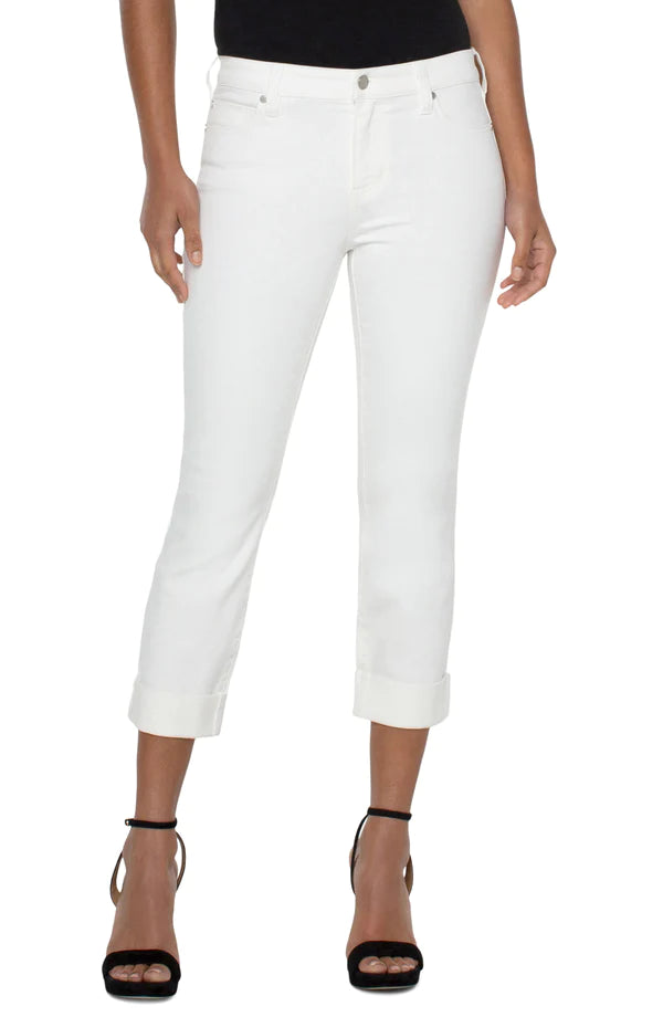 Relaxed Wardrobe Styles Soft Apparel Liverpool Charlie Crop Wide Rolled Cuff Bone White