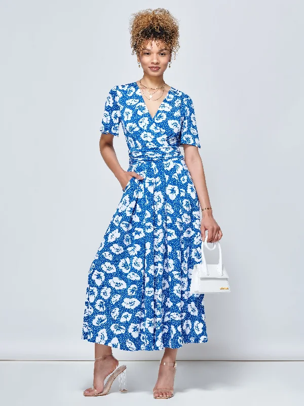 Effortless Chic Style Everyday Style Jaylynn Flare Sleeve Jersey Maxi Dress, Royal Floral Effortless Chic Style Everyday Style Jaylynn Flare Sleeve Jersey Maxi Dress, Royal Floral