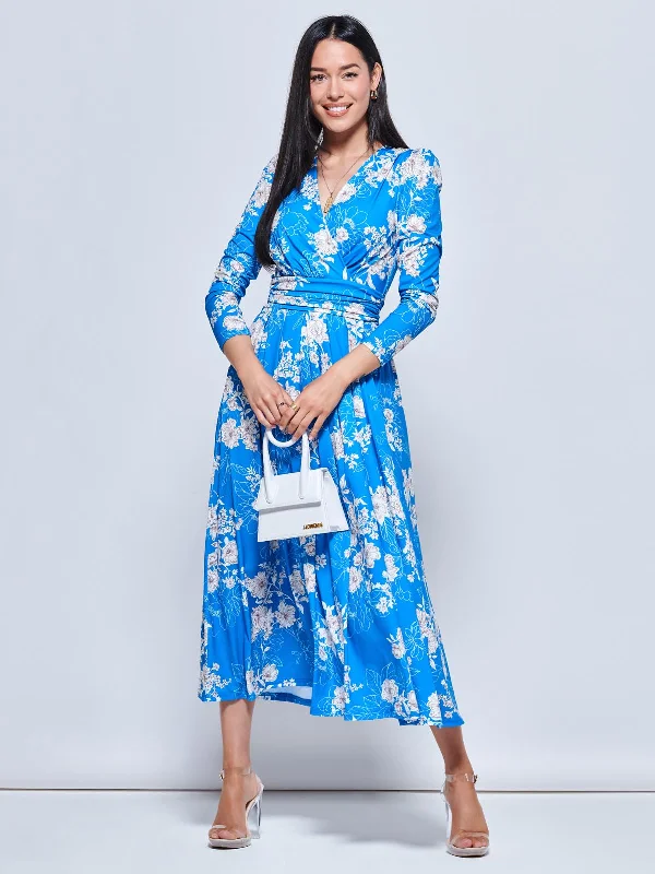 Affordable Smart Styles Budgeted Outfits Devorah Printed Jersey Long Sleeve Maxi, Blue Floral Affordable Smart Styles Budgeted Outfits Devorah Printed Jersey Long Sleeve Maxi, Blue Floral