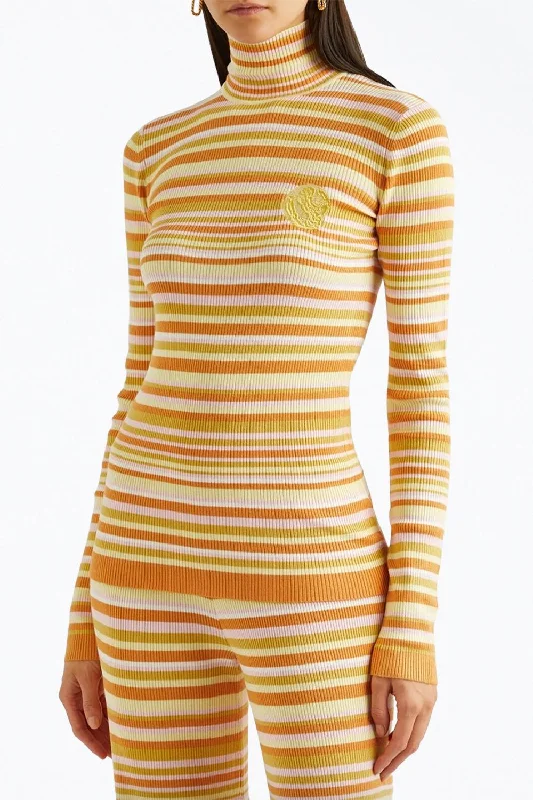 Simple Stylish Wear Simple Comfort Style Awa Ribbed-Knit Turtleneck Top In Yellow Stripes Simple Stylish Wear Simple Comfort Style Awa Ribbed-Knit Turtleneck Top In Yellow Stripes