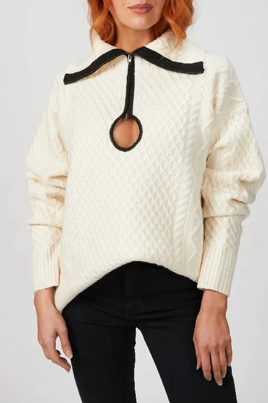 Soft Apparel Pieces Cozy Looks Cable Knit Key Hole Sweater In Ivory