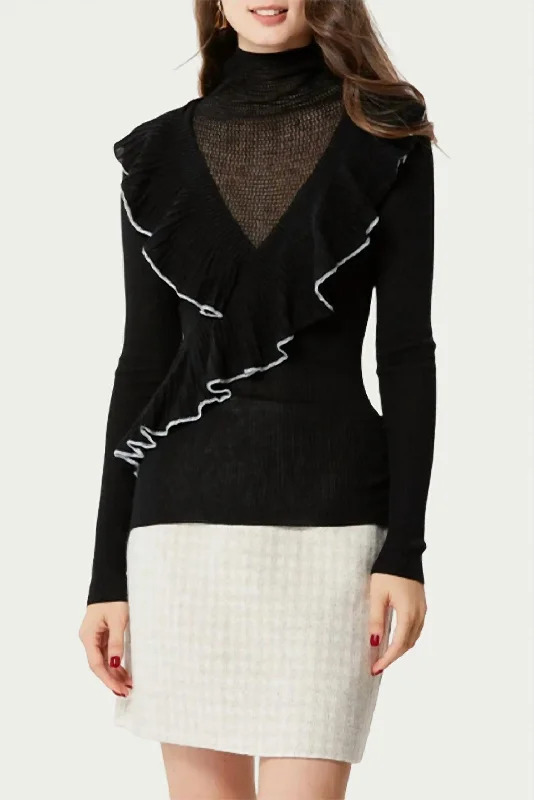 Stylish Daily Outfits Versatile Styles Calista Layered-Effect Ruffled Turtleneck Top In Black Stylish Daily Outfits Versatile Styles Calista Layered-Effect Ruffled Turtleneck Top In Black