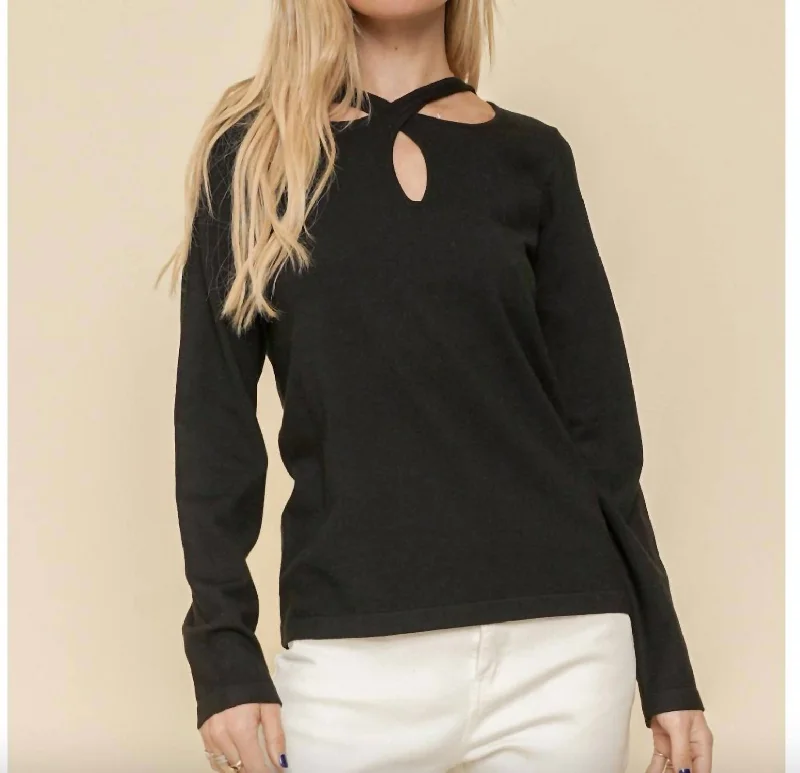 Cozy Wearable Styles Casual Comfort Cut Out Neck Sweater In Black