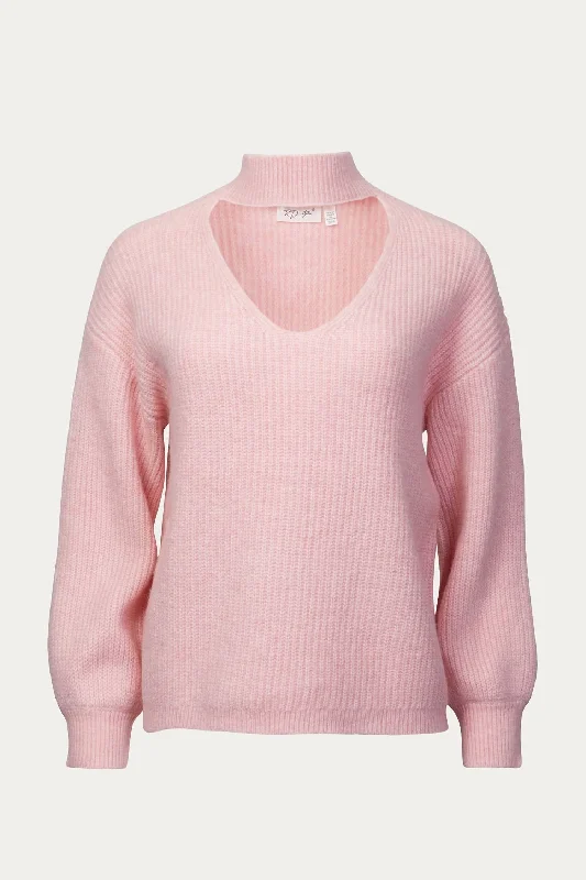Effortless Chic Looks Soft Fashionwear Cutout Ribbed-Knit Turtleneck Sweater In Blush Effortless Chic Looks Soft Fashionwear Cutout Ribbed-Knit Turtleneck Sweater In Blush