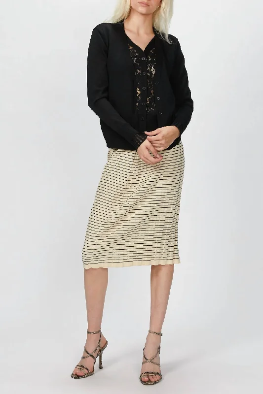Relaxed and Fashionable Comfy Wear Lace Paneled Cardigan In Black