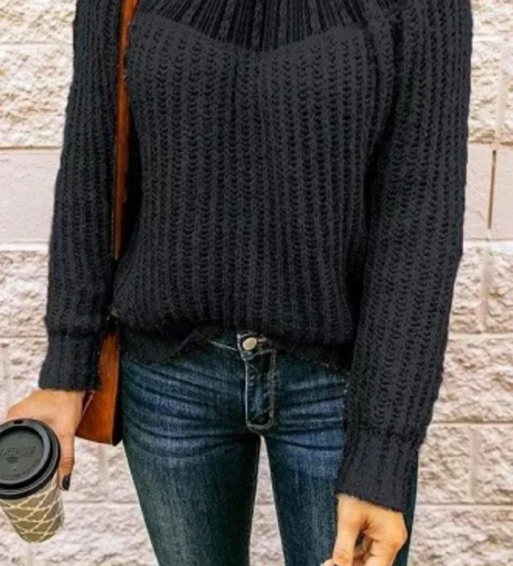 Cozy Street Looks Chic Wear Lace Stitching Sleeve Sweater In Black