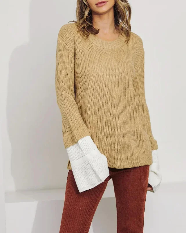 Soft-Fit Wear Chic and Cozy Layered Sleeve Knit Sweater In Beige