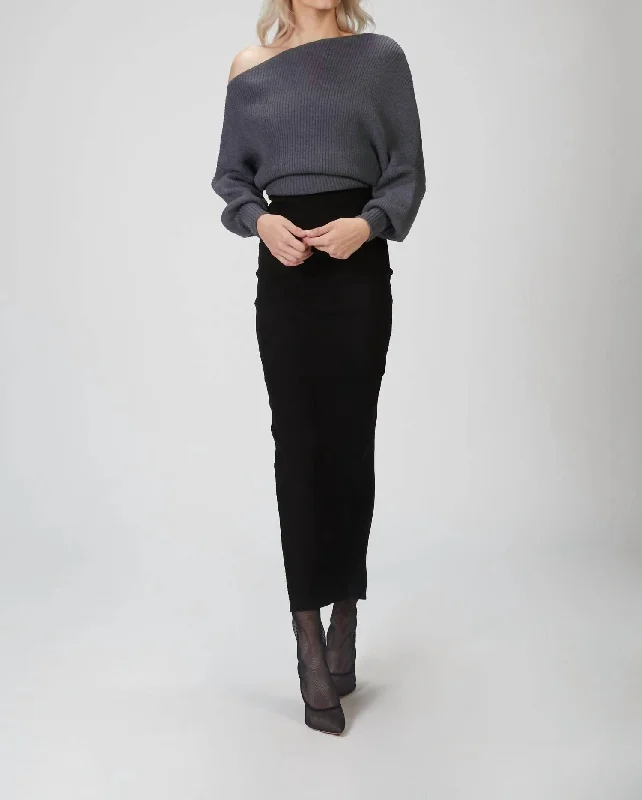 Soft Layering Wear Chic Comfort Leon Off-Shoulder Sweater In Charcoal Grey