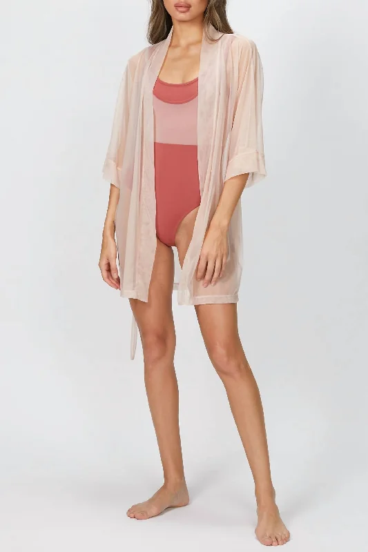 Chic Layering Cozy Essentials Mesh Kimono In Ballet