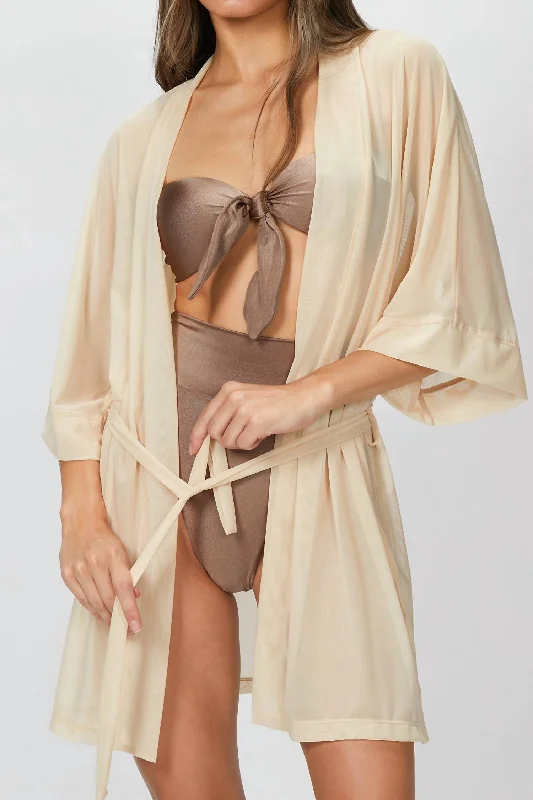Everyday Wardrobe Essentials Casual Vibes Mesh Kimono In Sand