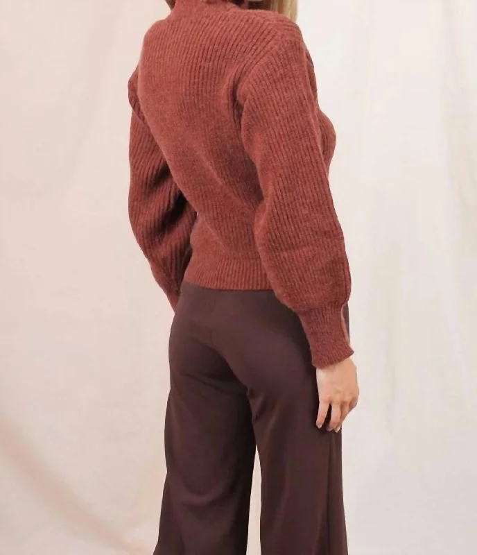Cozy Essentials Stylish Essentials Mock Neck Cut-Out Sweater In Brown