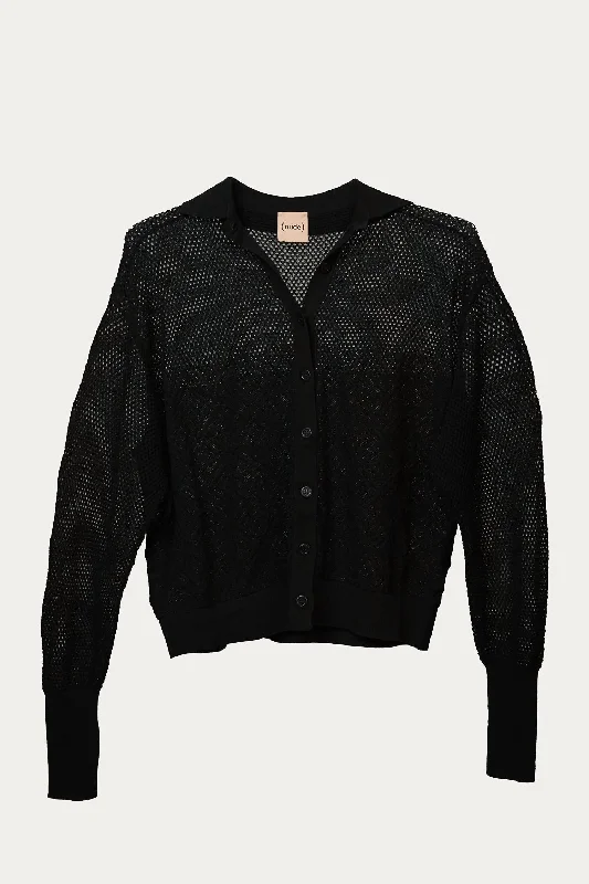 Trendy Warm Looks Comfortable Fits Open-Knit Top In Black