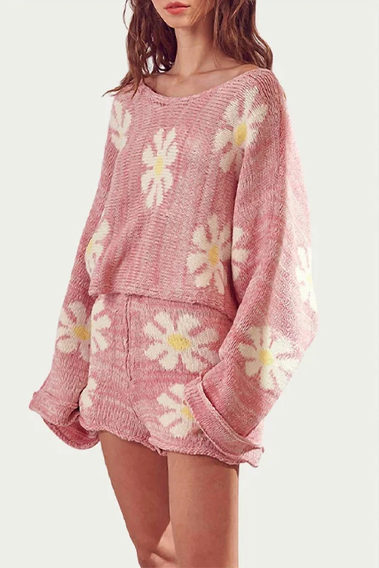 Affordable Smart Styles Stylish Attire Oversized Retro Cotton-Blend Sweater In Pink