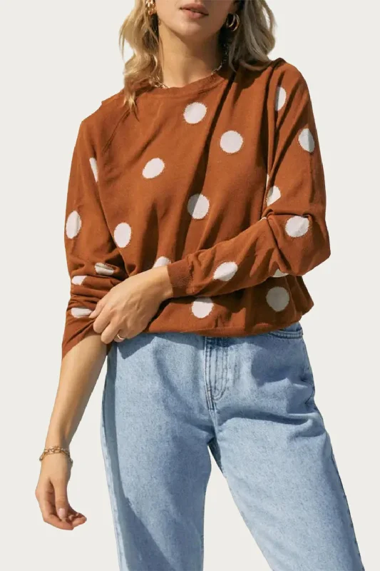 Simple Wear Fits Affordable Comfort Polka-Dot Intarsia Knit Top In Camel/off White