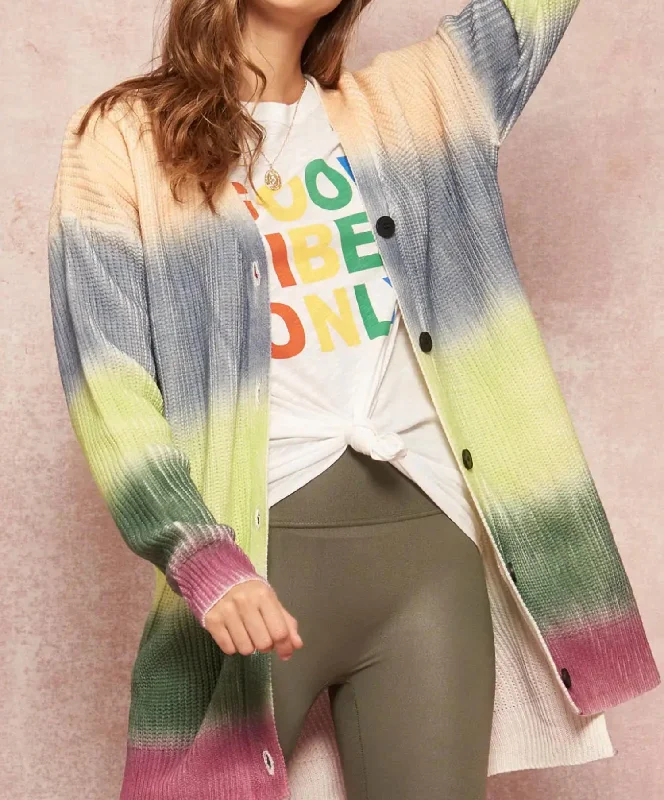 Fashionable Comfortwear Chic Everyday Wear Rainbow Ombré Colorblock Cardigan