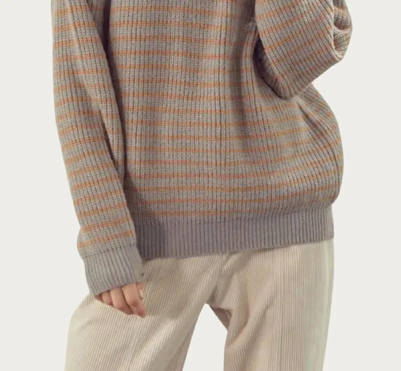 Everyday Comfort Wear Simple Wear Ribbed Half-Zip Sweater In Grey Taupe Combo
