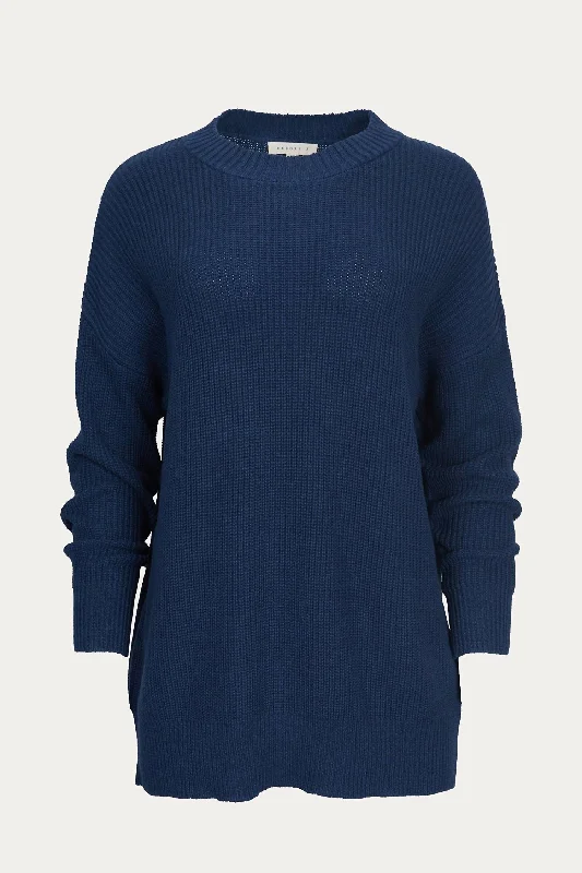 Versatile Outfits Comfort Choices Ribbed-Knit Cotton Sweater In Navy