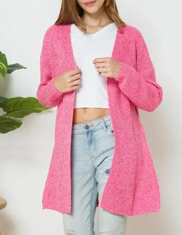 Affordable Outfits Cool Layers Ribbed-Knit Open-Front Cardigan In Hot Pink