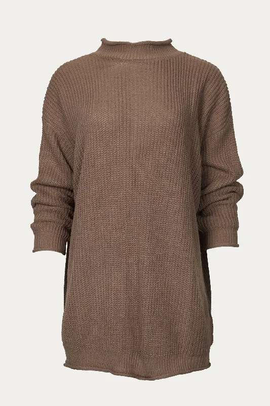 Street Comfort Clothing Comfortable Fit Ribbed-Knit Oversized Turtleneck Sweater In Khaki