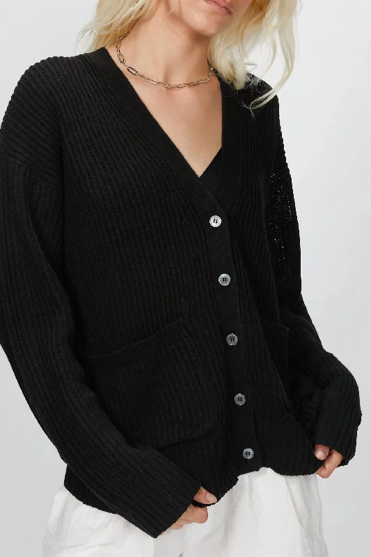 Street Style Comfort Relaxed Fit Apparel Ribbed Kurt Cardigan In Black