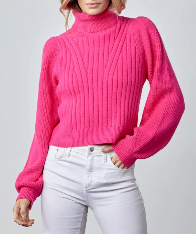 Comfortable Everyday Look Cozy Wearables Ribbed Turtleneck Sweater In Hot Pink