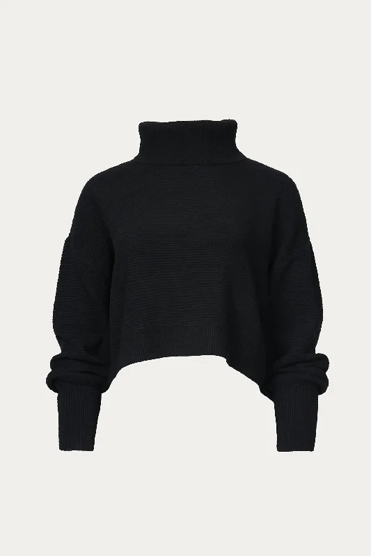 Comfortable Fashion Choices Smart Comfort Slouchy Cropped Turtleneck Sweater In Black Comfortable Fashion Choices Smart Comfort Slouchy Cropped Turtleneck Sweater In Black