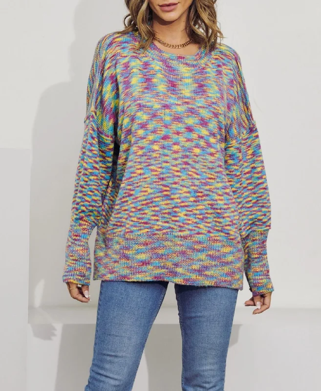 Stylish Comfort Look Cozy Wardrobe Space-Dye Oversized Sweater In Blue Combo