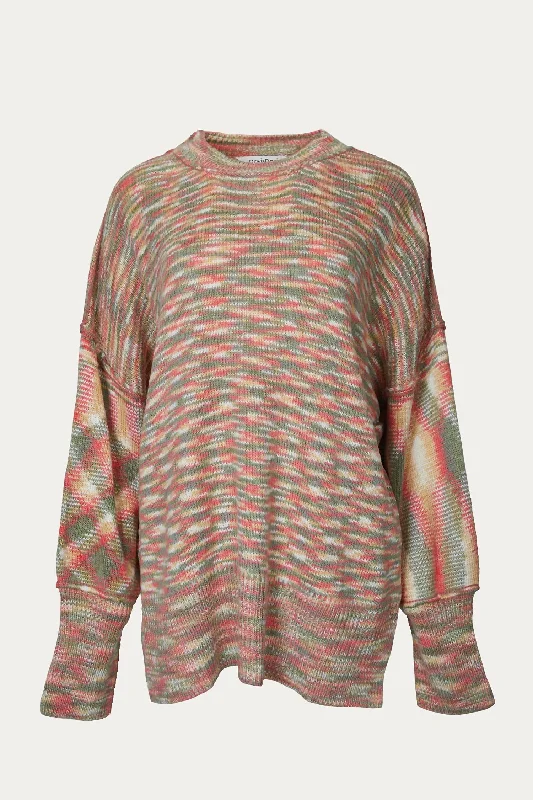 Stylish Comfort Look Modern Comfortwear Space-Dye Oversized Sweater In Olive Combo