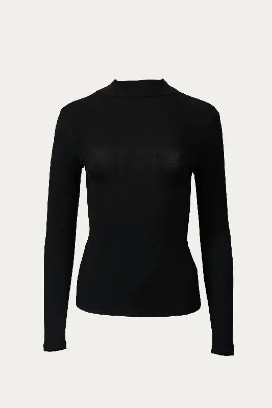 Simple Stylish Wear Classy Comfortwear Stretch Cotton-Jersey Mock Neck Top In Black