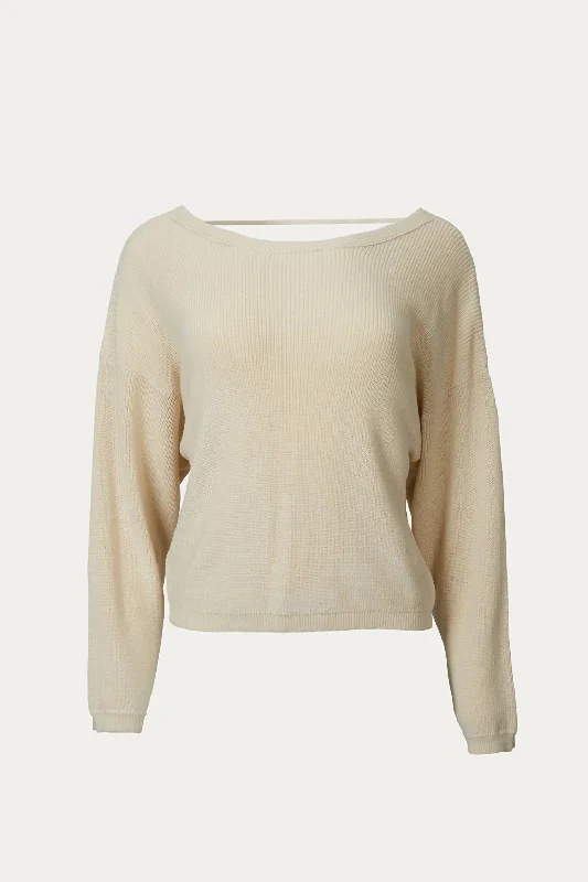 Modern Daywear Simple Comfort Look Twist-Back Cotton-Blend Sweater In Natural